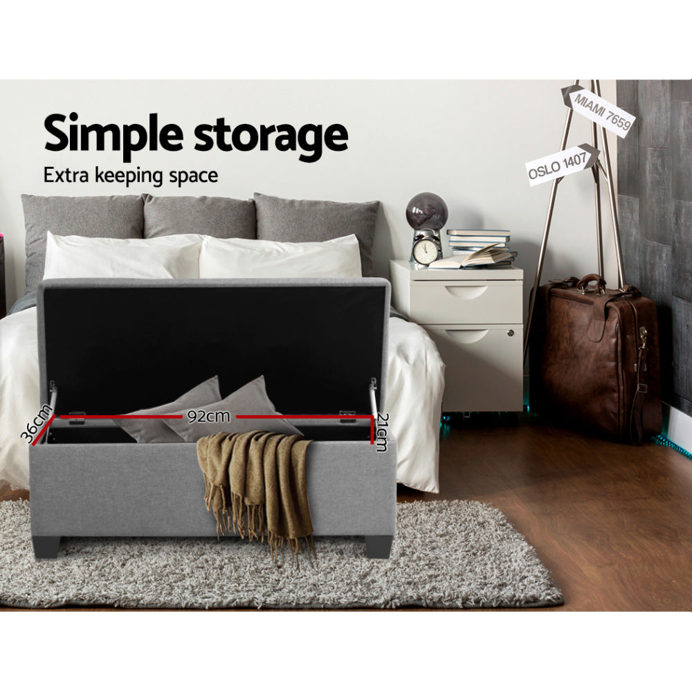 Artiss 97cm Linen Storage Ottoman Blanket Box Light Grey