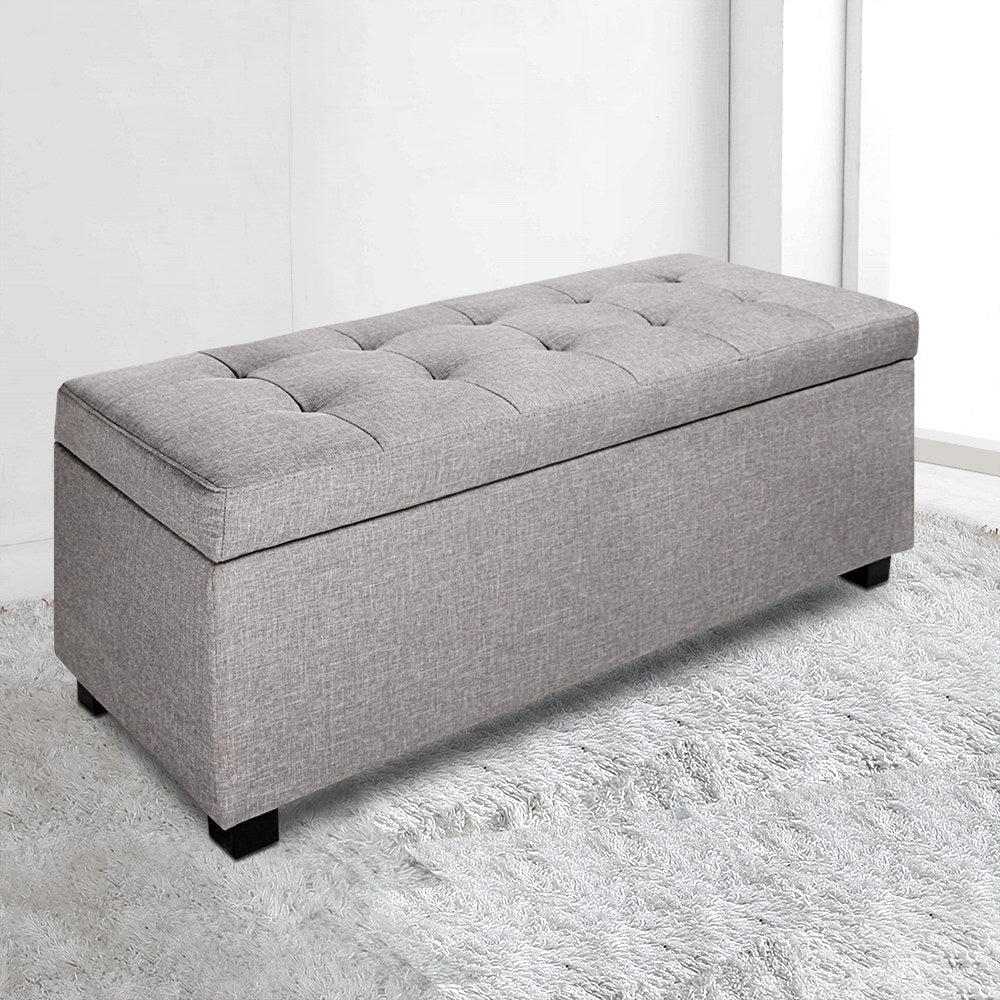 Artiss 97cm Linen Storage Ottoman Blanket Box Light Grey