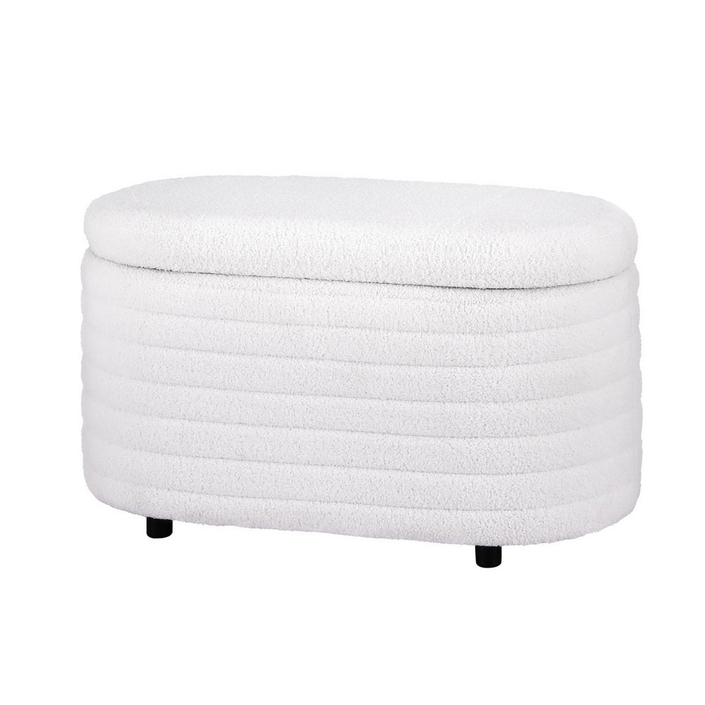 Boucle Oval Storage Ottoman 87cm White