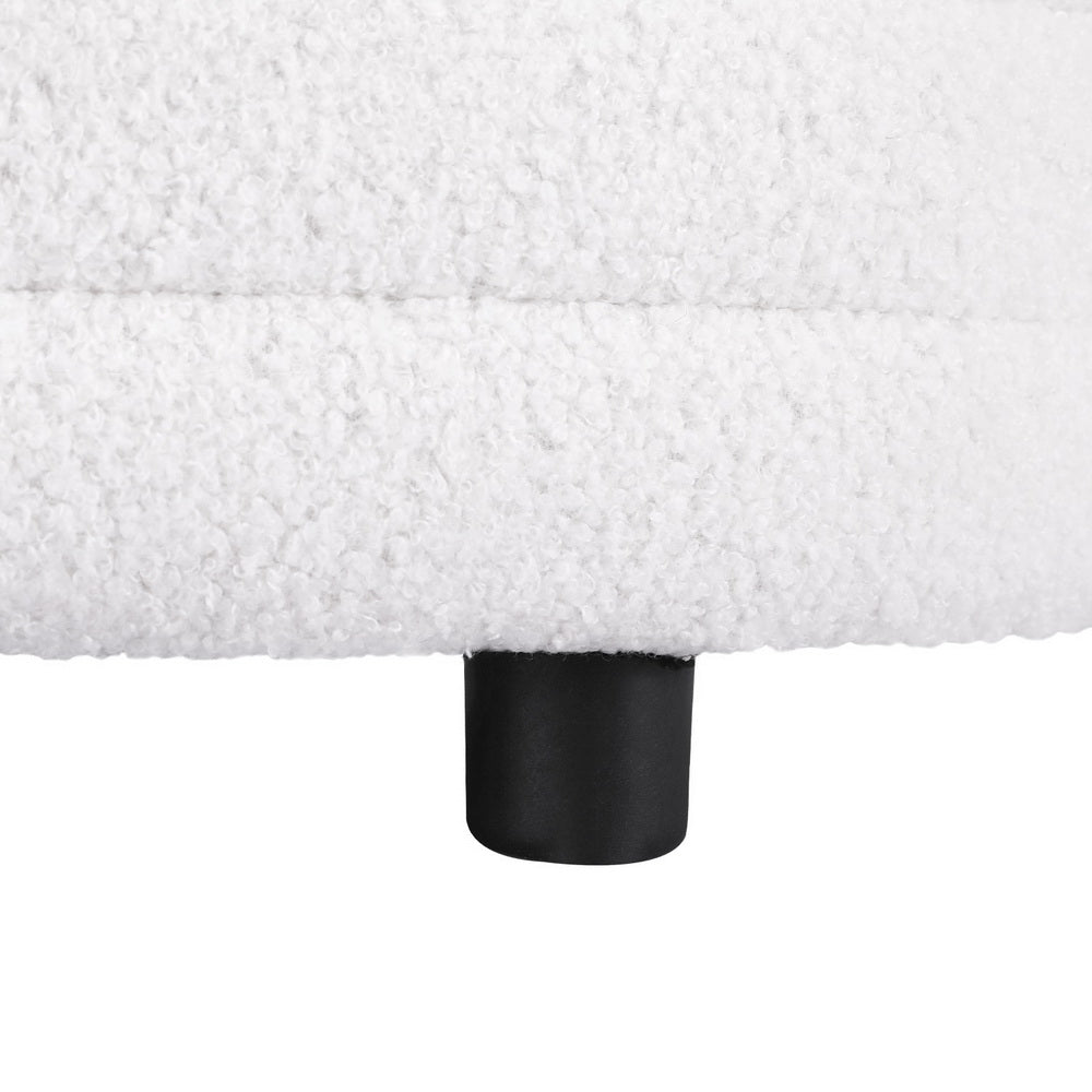 Boucle Oval Storage Ottoman 87cm White