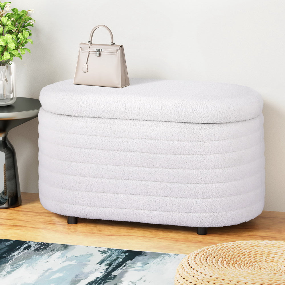 Boucle Fabric Storage Ottoman, Hinged Lid, 150kg Capacity - Artiss