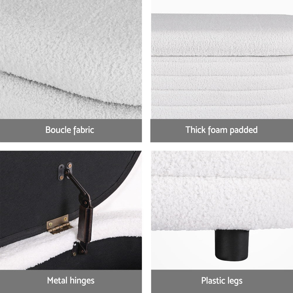 Boucle Oval Storage Ottoman 87cm White