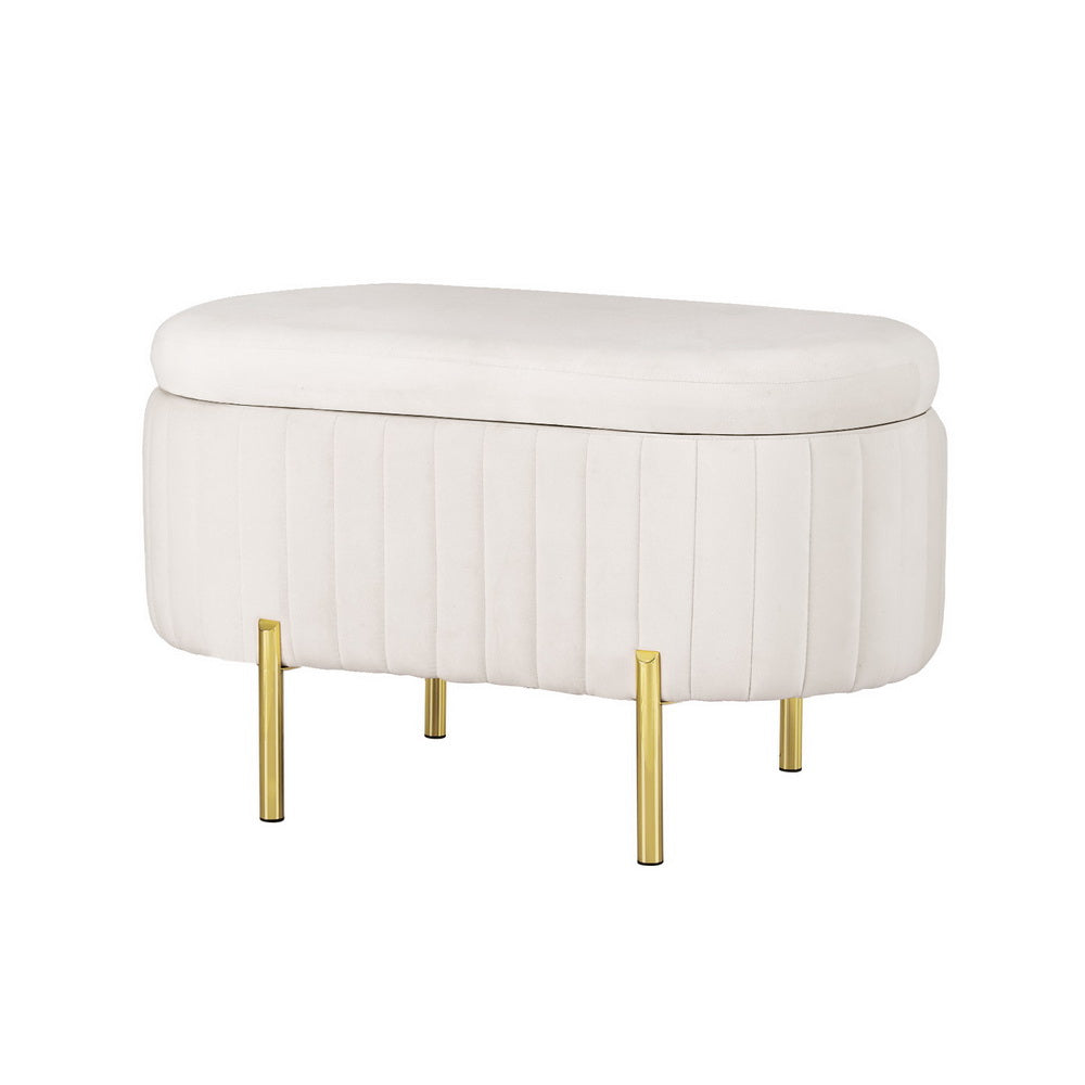 Oval Velvet Storage Ottoman 87cm White