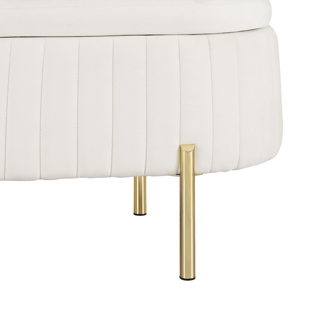 Oval Velvet Storage Ottoman 87cm White