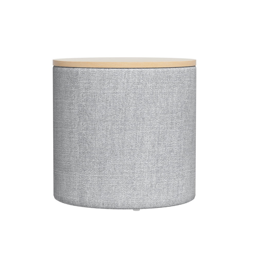 40cm Grey Round Storage Ottoman, Faux Linen | Artiss