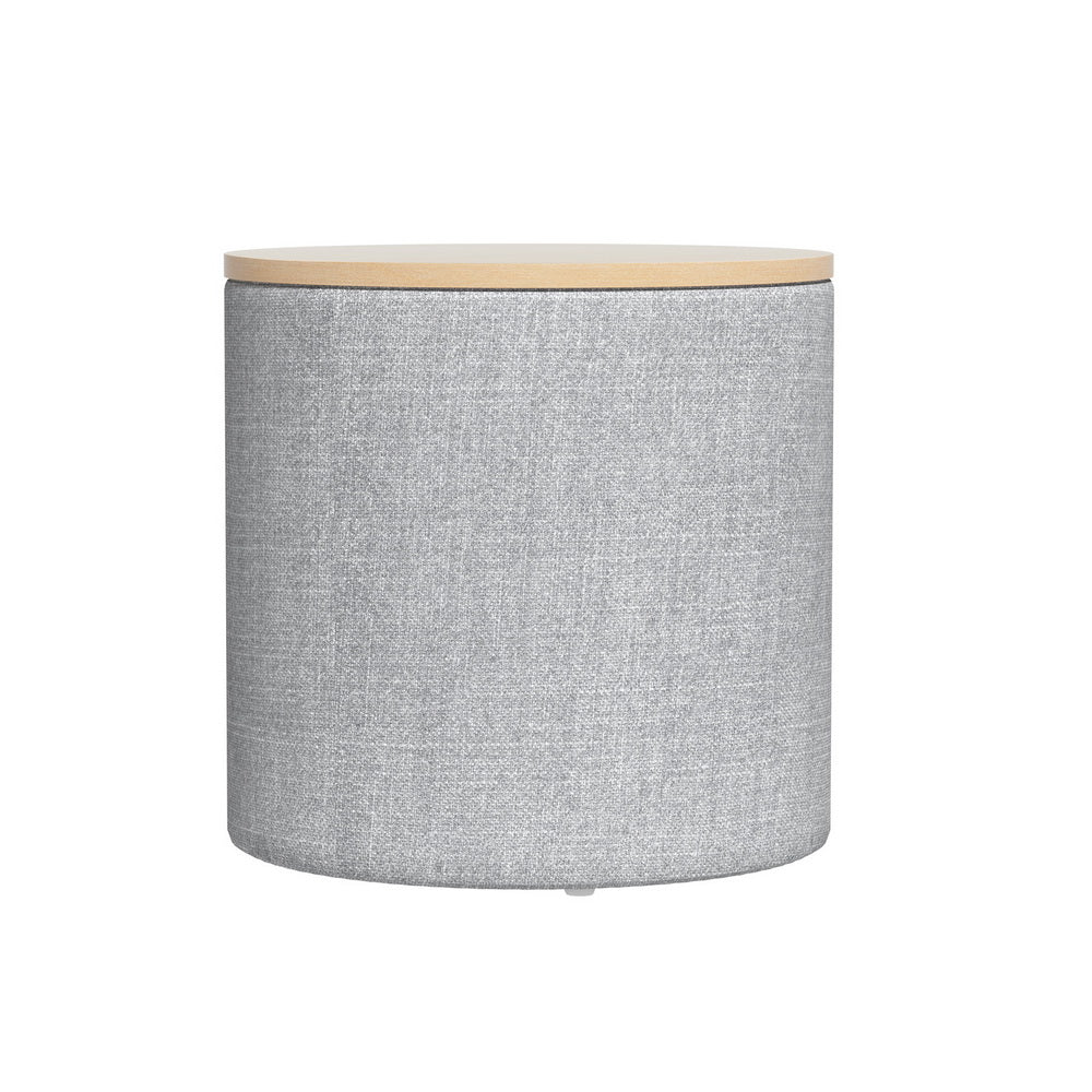 Artiss 40cm Round Storage Ottoman Blanket Box Grey Linen