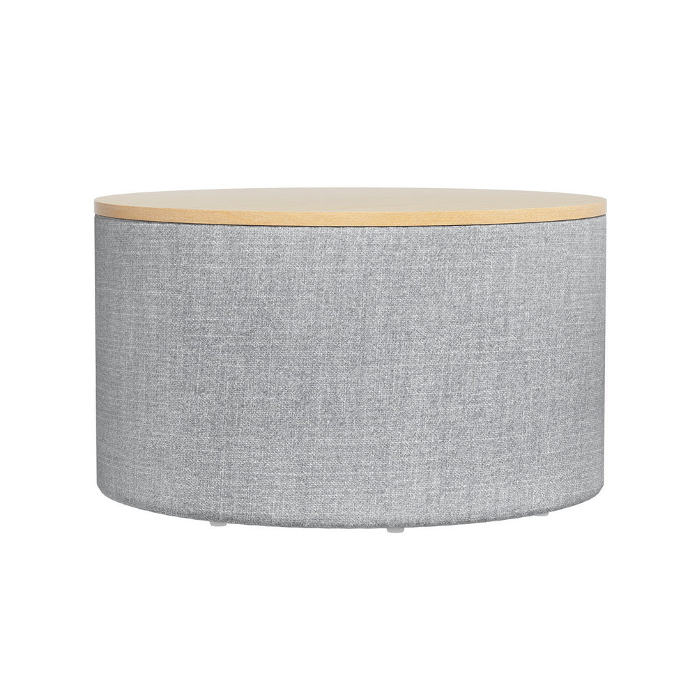 Round Grey Linen Storage Ottoman, MDF Frame 60cm - Artiss