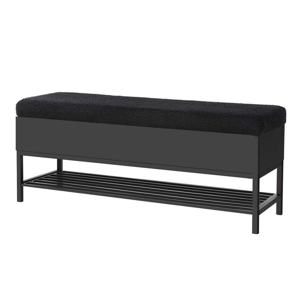 Artiss 110cm Boucle Storage Ottoman Blanket Box Black