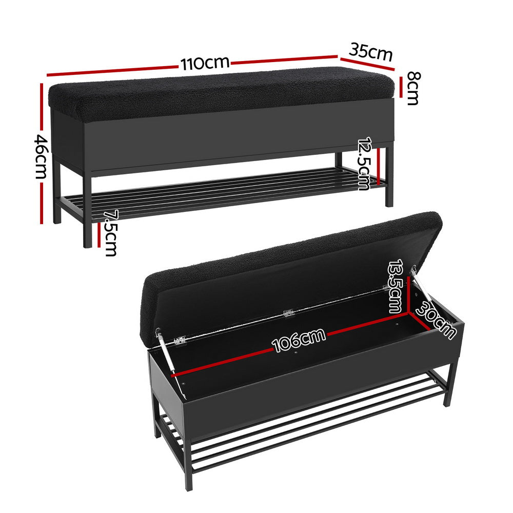 Boucle Storage Ottoman w/ Shelf 110cm High-Resilience - Artiss