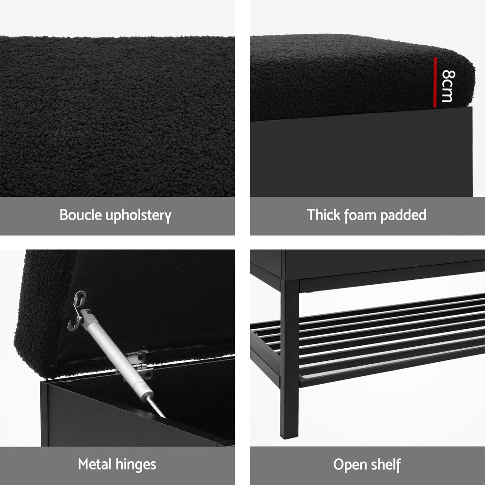 Artiss 110cm Boucle Storage Ottoman Blanket Box Black