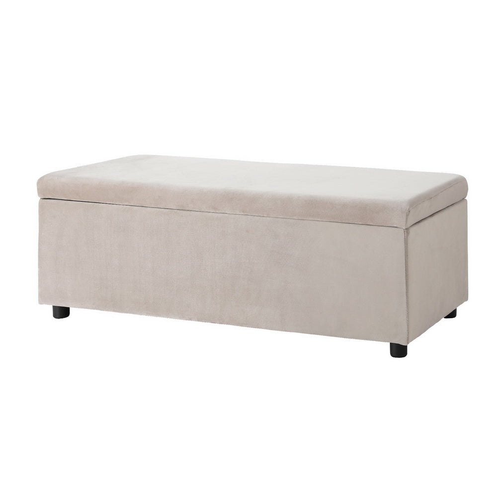 Artiss 97cm Velvet Storage Ottoman Blanket Box Taupe