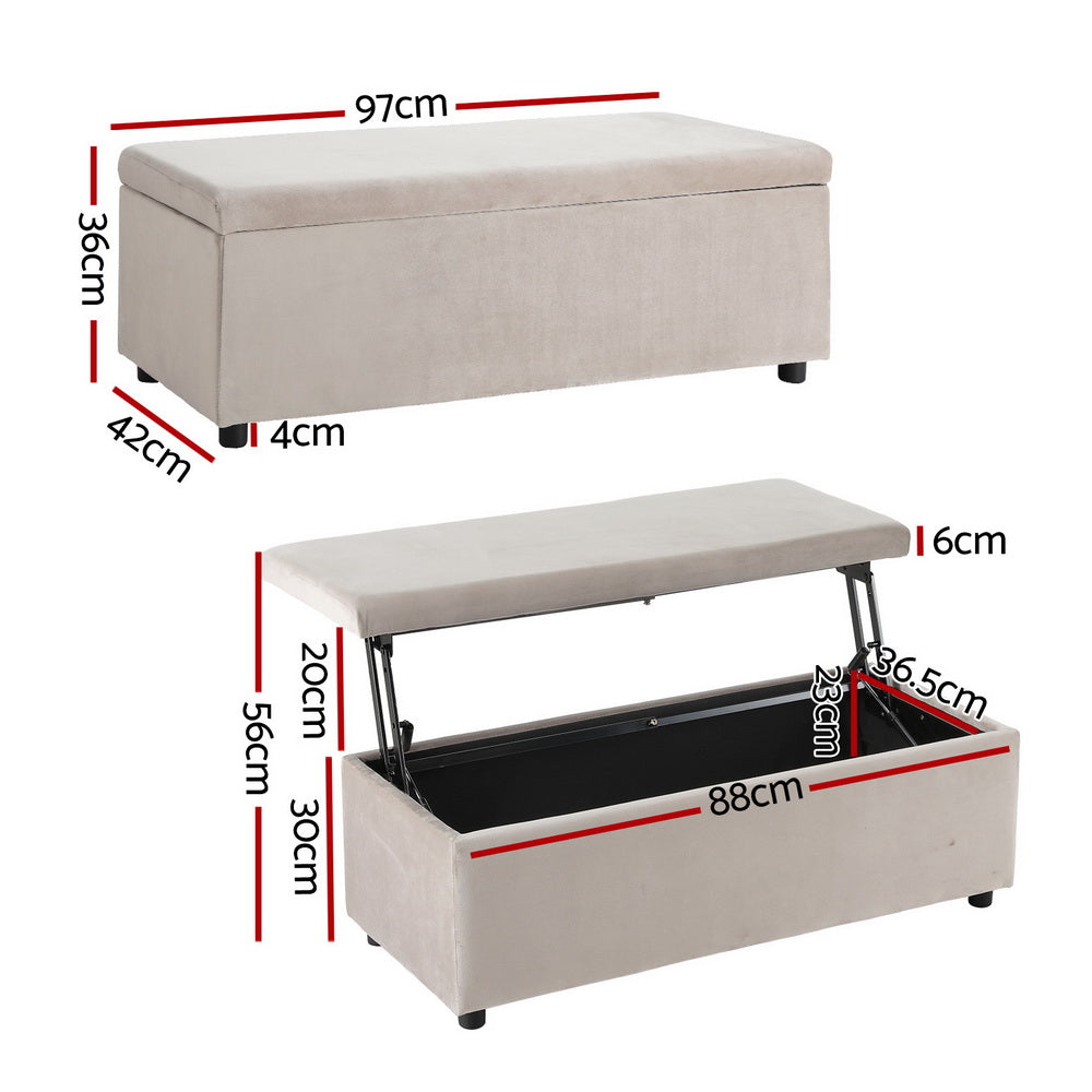 Artiss 97cm Velvet Storage Ottoman Blanket Box Taupe