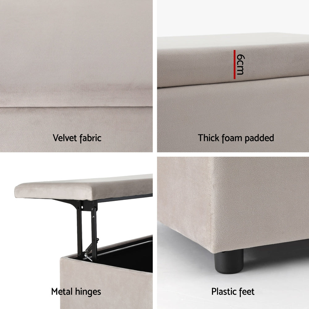 Artiss 97cm Velvet Storage Ottoman Blanket Box Taupe