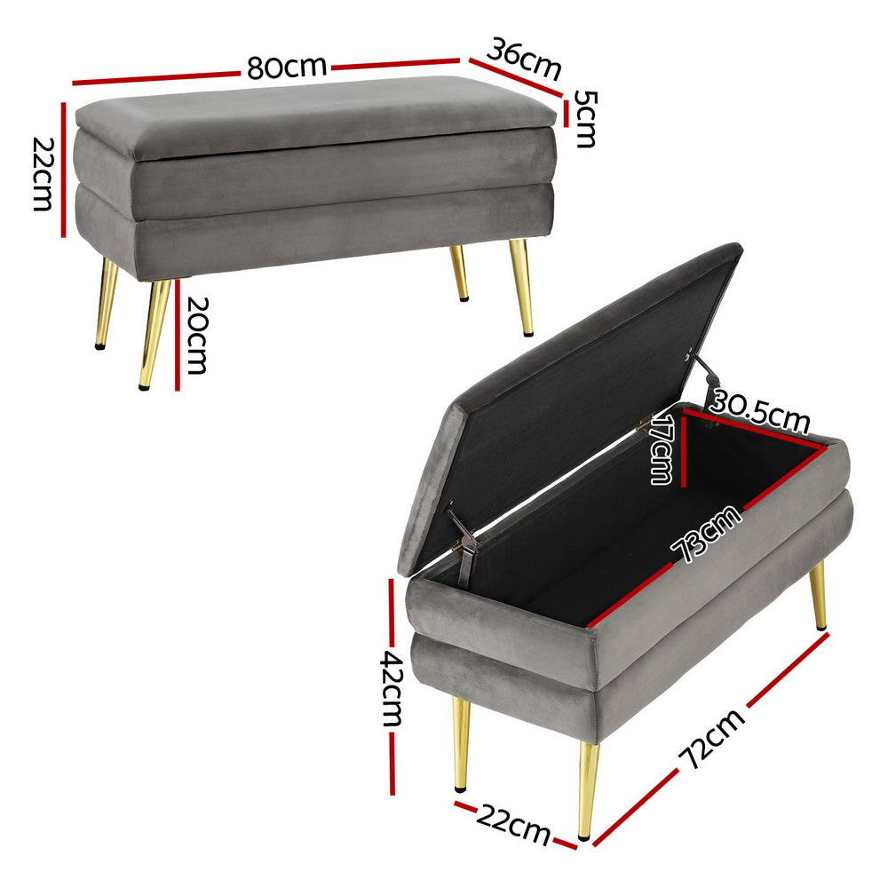 Artiss Velvet Storage Ottoman Footstool Grey