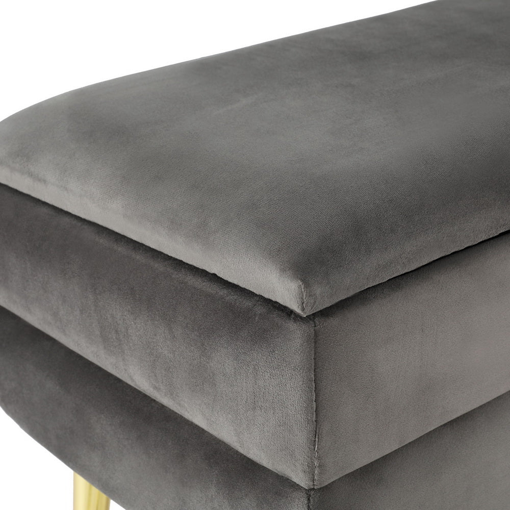 Artiss Velvet Storage Ottoman Footstool Grey