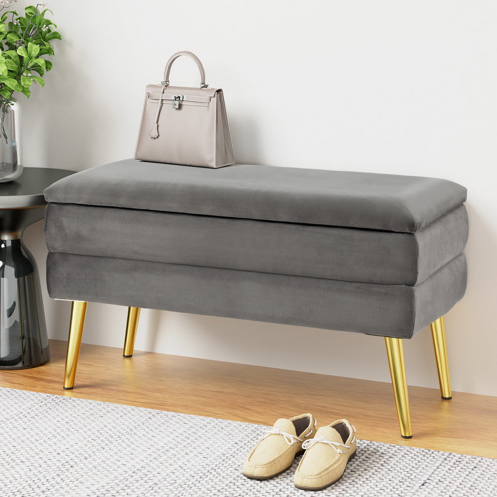 Plush Velvet Storage Ottoman with Metal Legs - Artiss