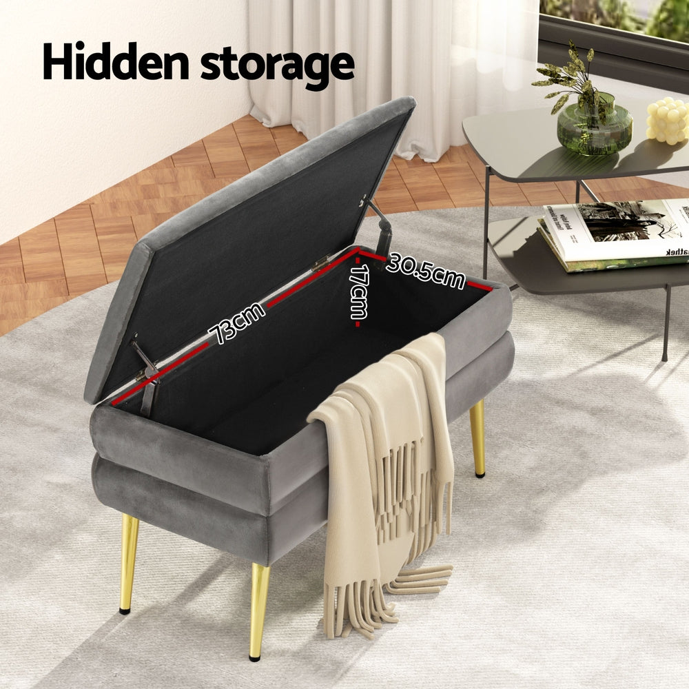 Artiss Velvet Storage Ottoman Footstool Grey