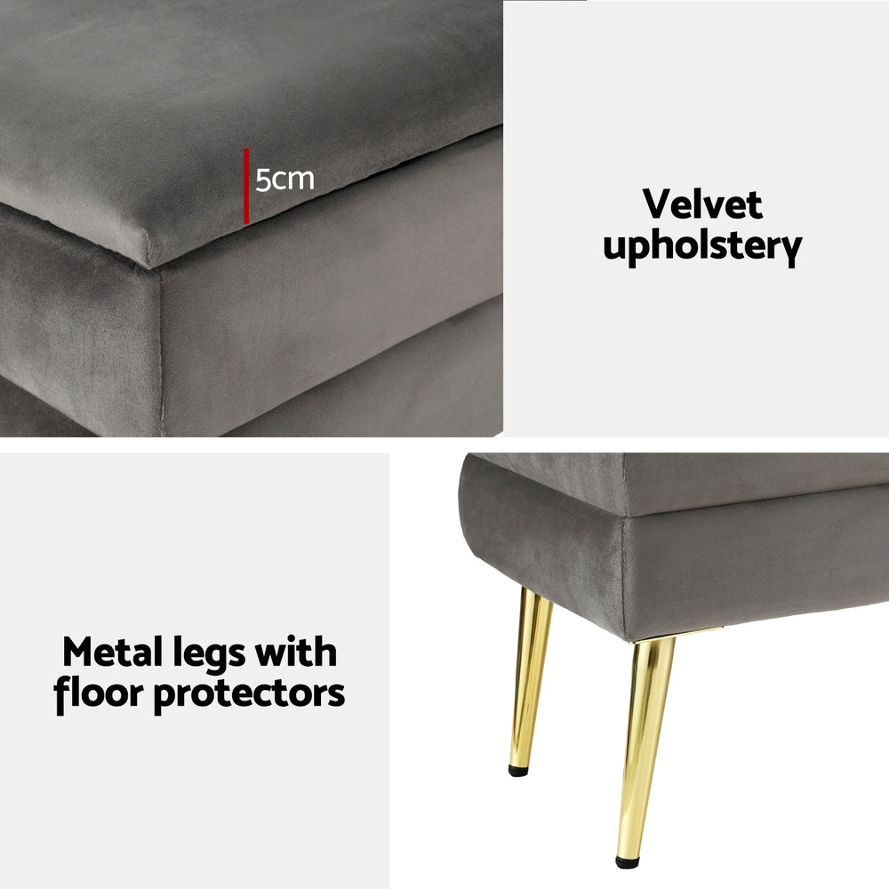 Artiss Velvet Storage Ottoman Footstool Grey