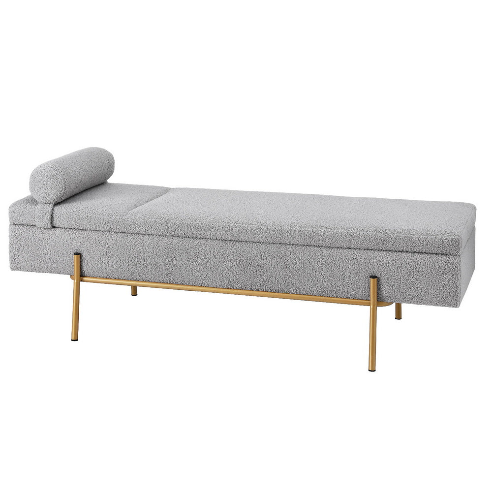 Artiss 140cm Storage Ottoman Bed Pillow Foot Stool Grey Gold