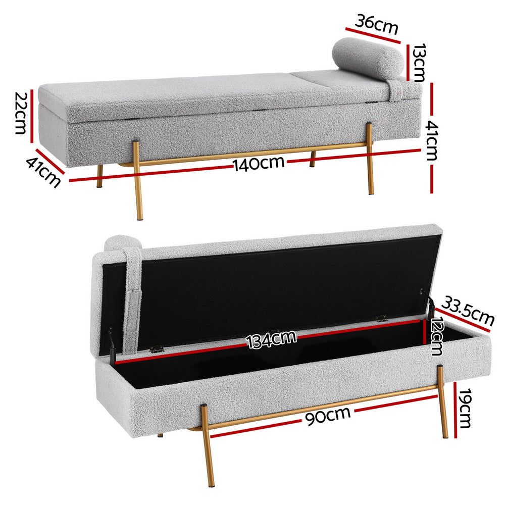 Artiss 140cm Storage Ottoman Bed Pillow Foot Stool Grey Gold