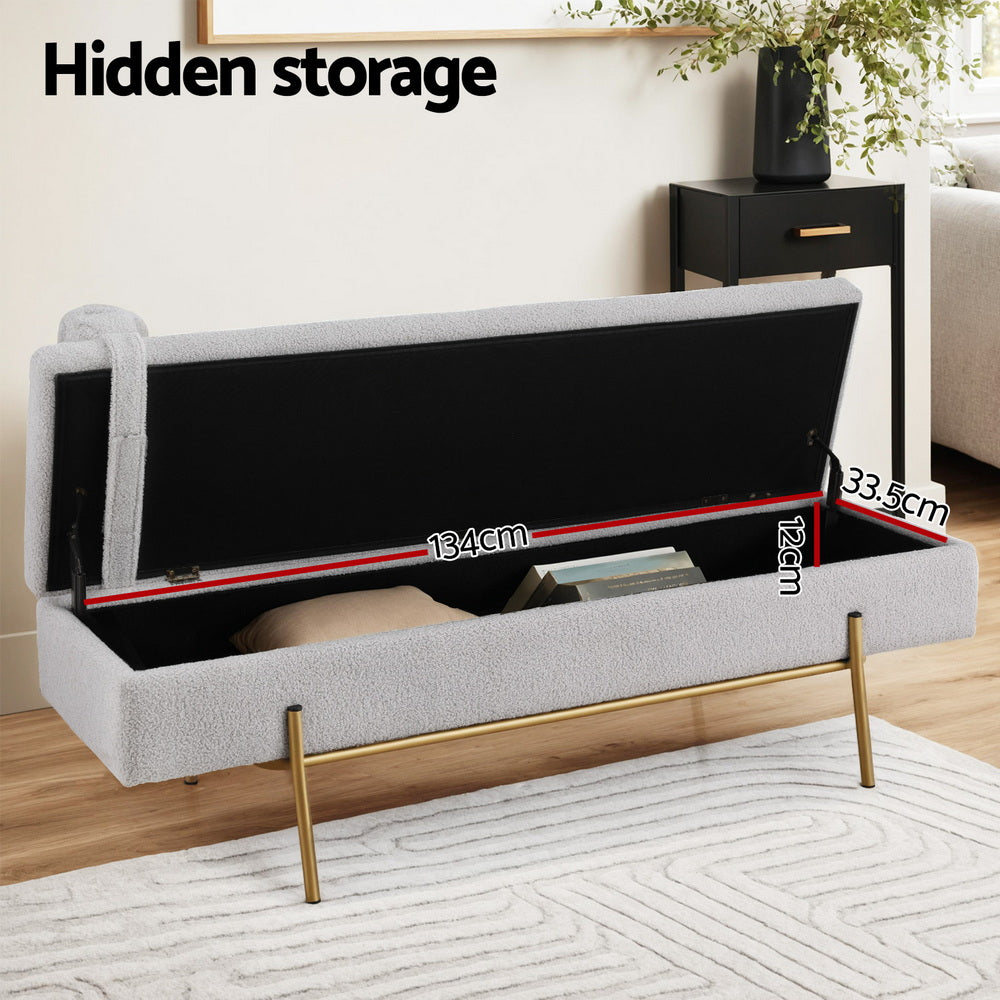 Artiss 140cm Storage Ottoman Bed Pillow Foot Stool Grey Gold