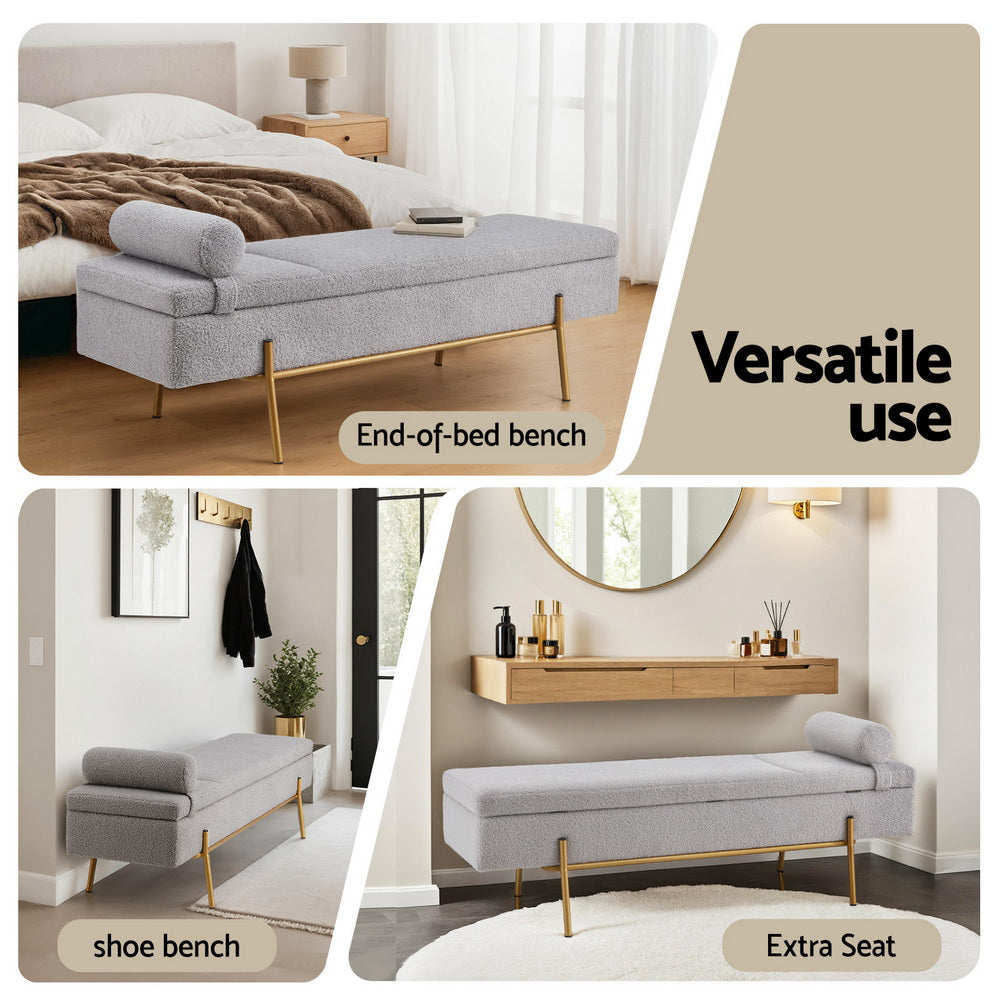Artiss 140cm Storage Ottoman Bed Pillow Foot Stool Grey Gold