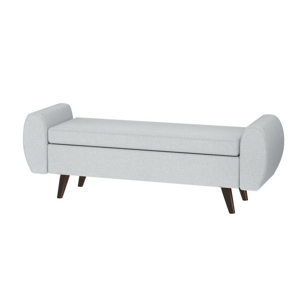 Grey 140cm Faux Linen Storage Ottoman with Armrest