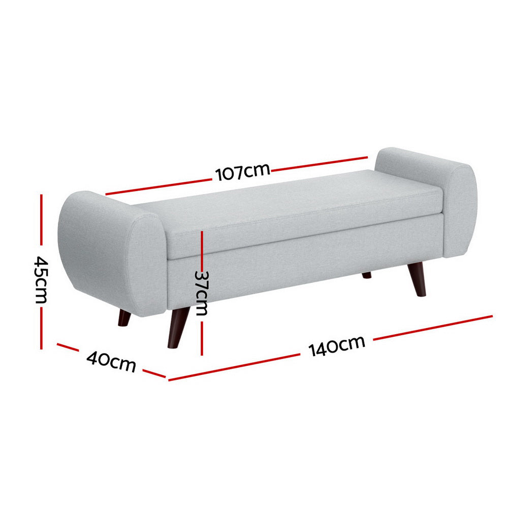 Grey 140cm Faux Linen Storage Ottoman with Armrest