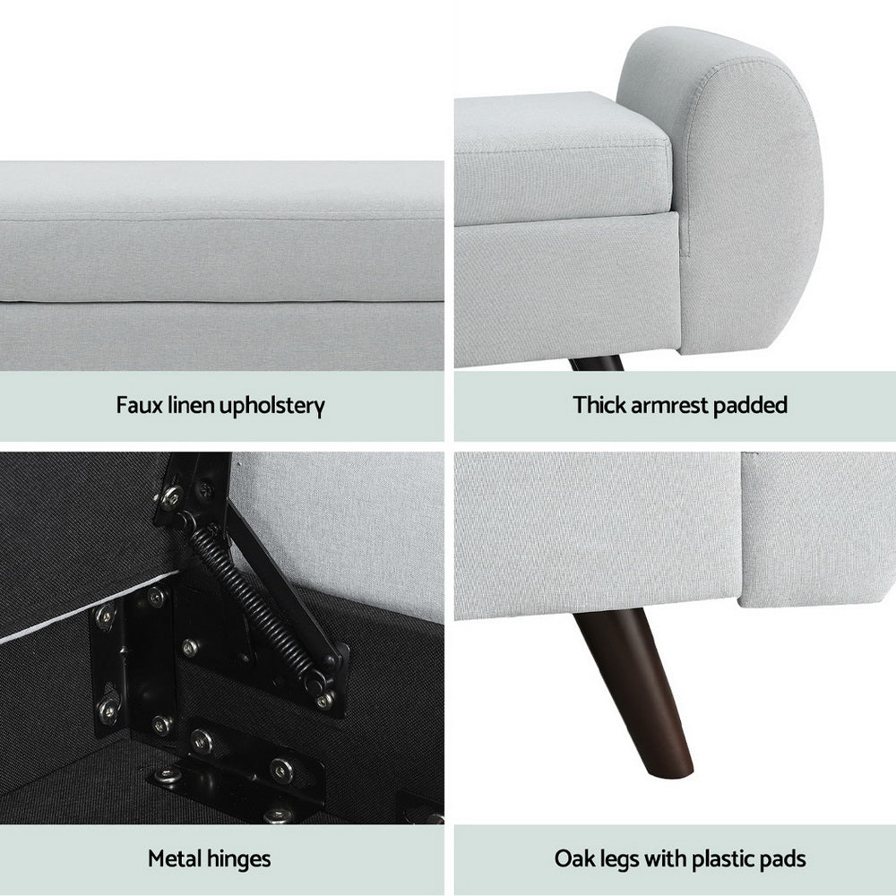 Artiss 140cm Storage Ottoman Blanket Box Armrest Grey