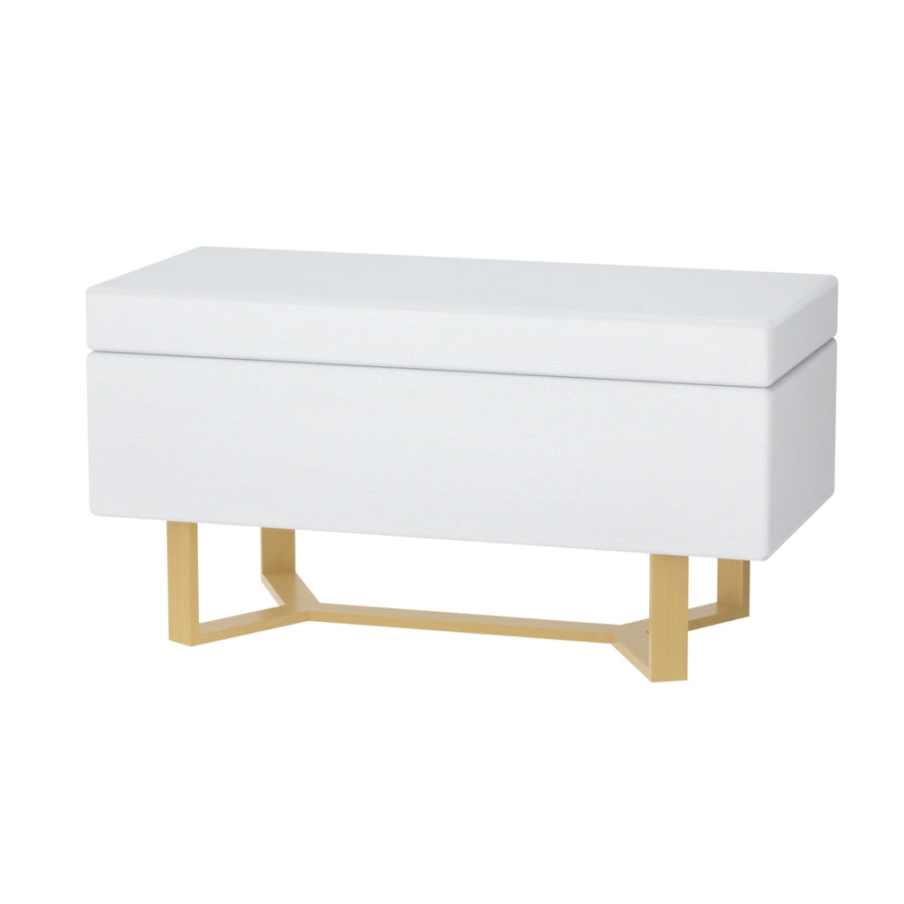 Criss-cross White Linen Storage Ottoman Blanket Box