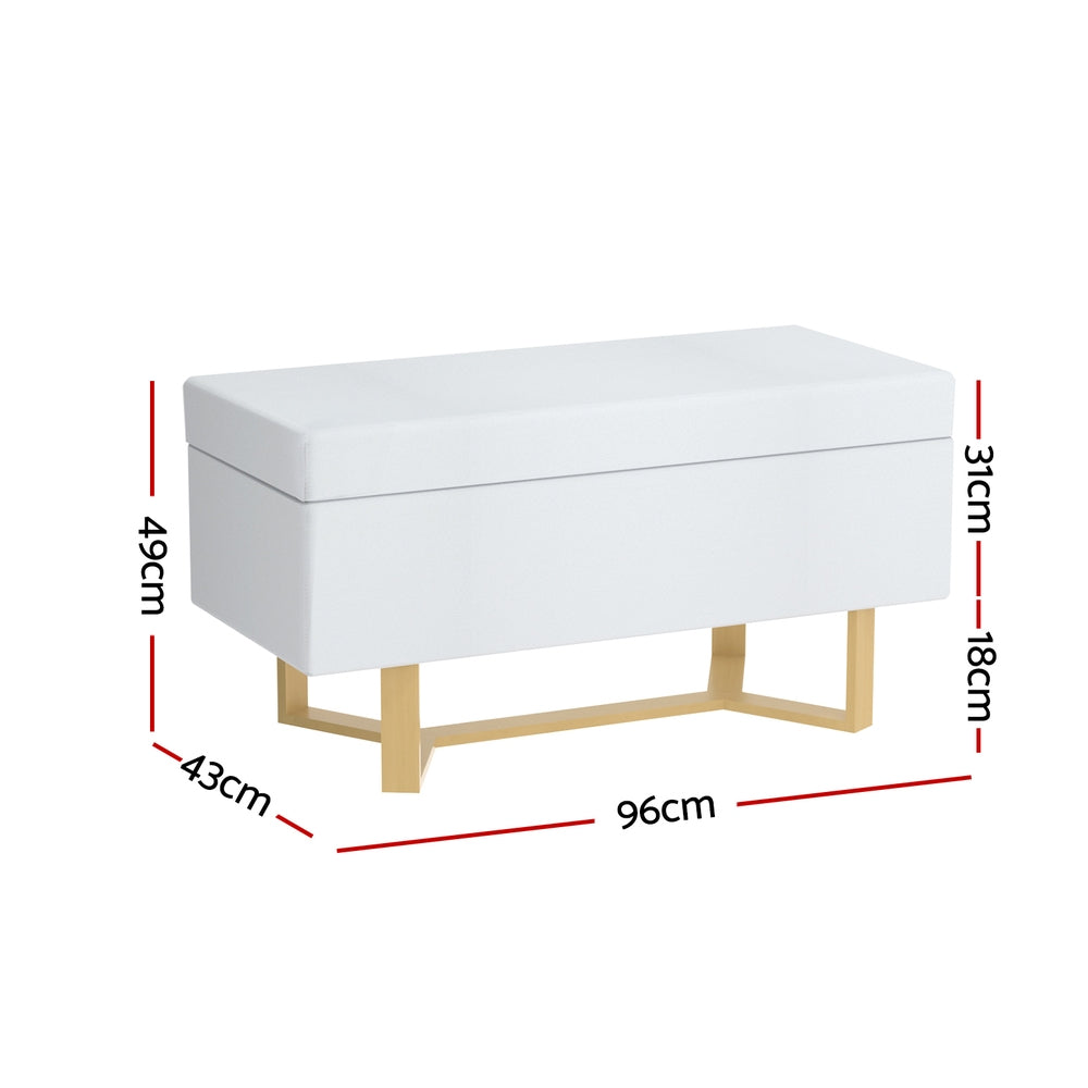 Faux Linen Storage Ottoman, Ample Storage, Metal Base - Artiss