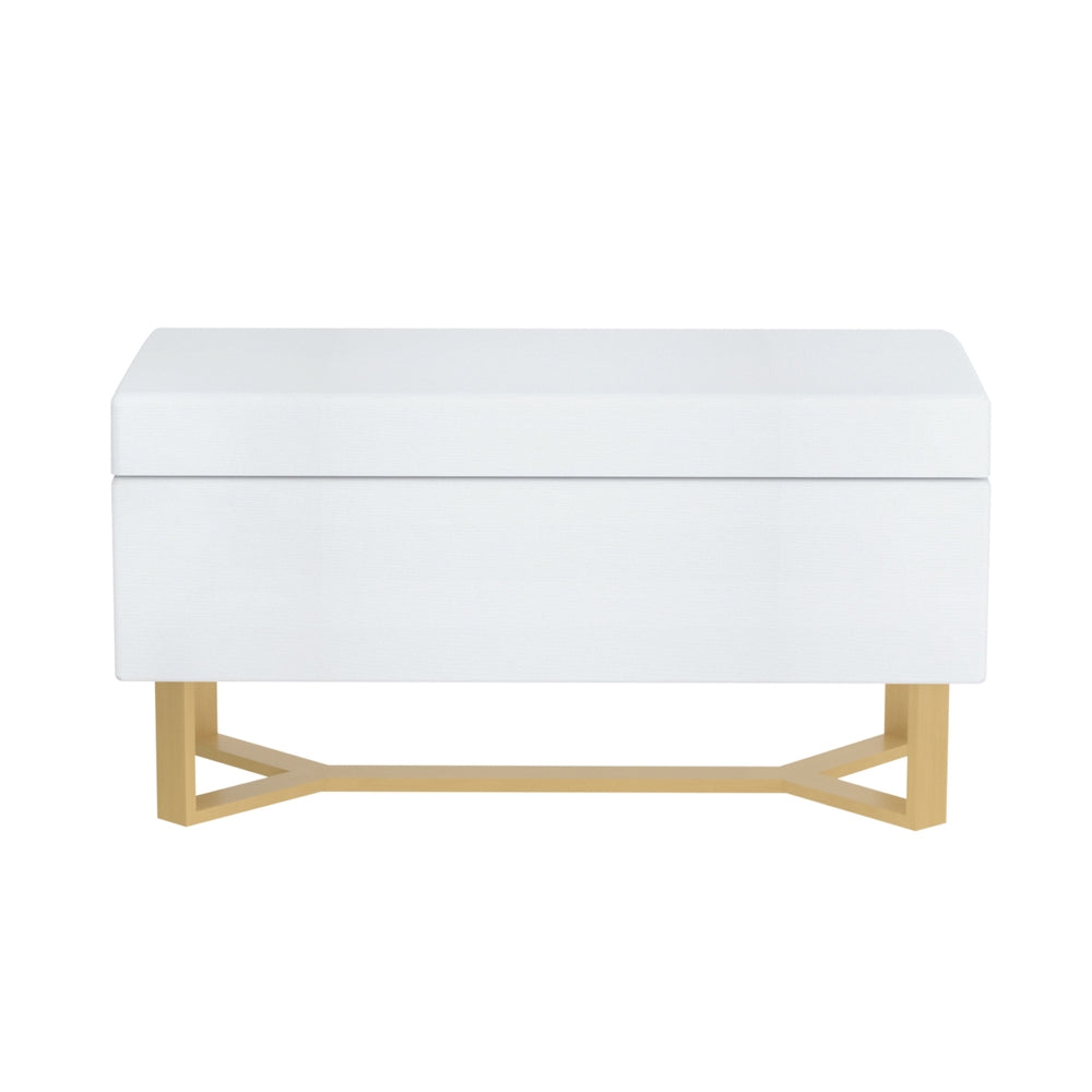 Criss-cross White Linen Storage Ottoman Blanket Box