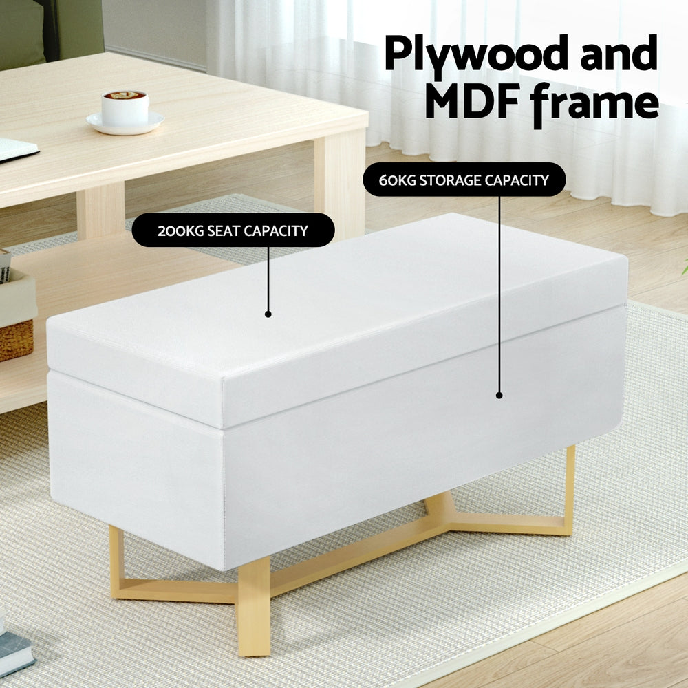 Criss-cross White Linen Storage Ottoman Blanket Box