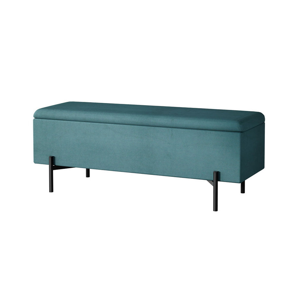 140cm Velvet Green Storage Ottoman with Metal Legs - Artiss