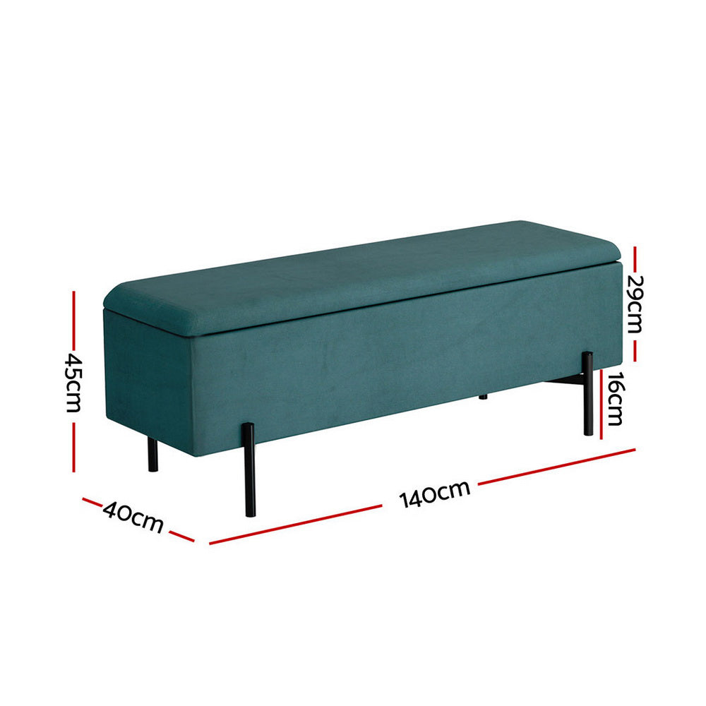 140cm Velvet Green Storage Ottoman with Metal Legs - Artiss