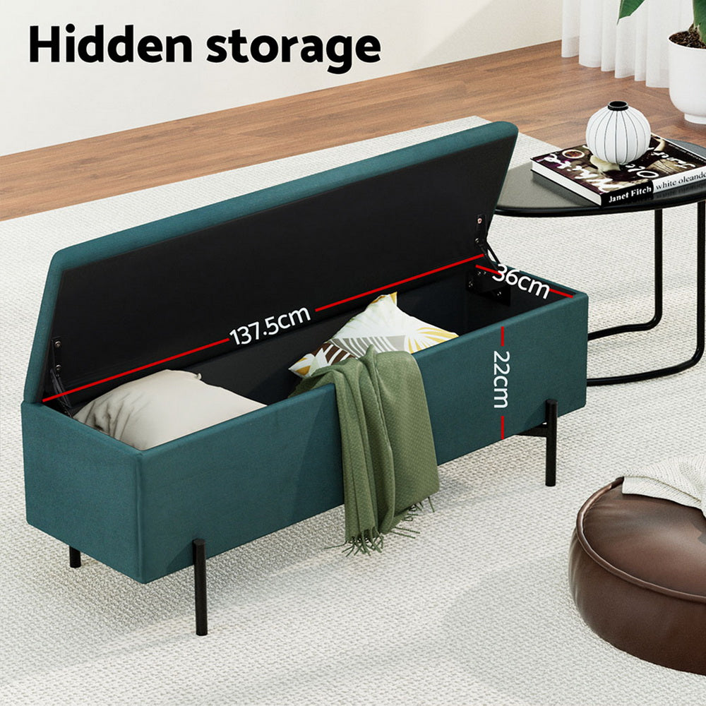 140cm Velvet Green Storage Ottoman with Metal Legs - Artiss