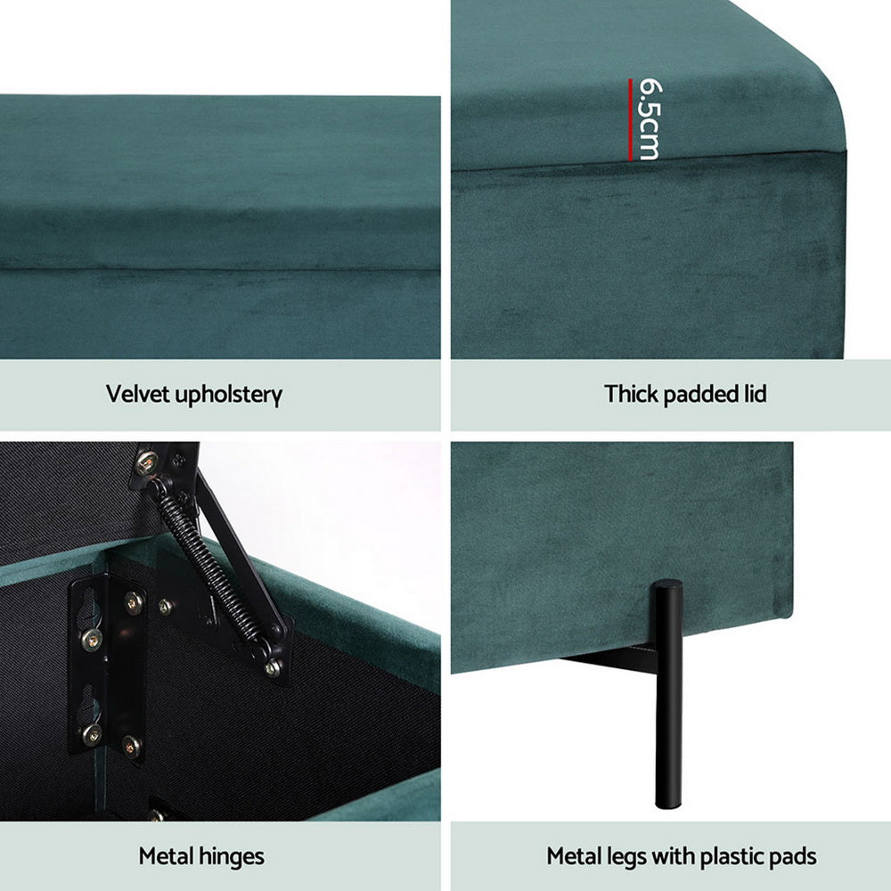 140cm Velvet Green Storage Ottoman with Metal Legs - Artiss