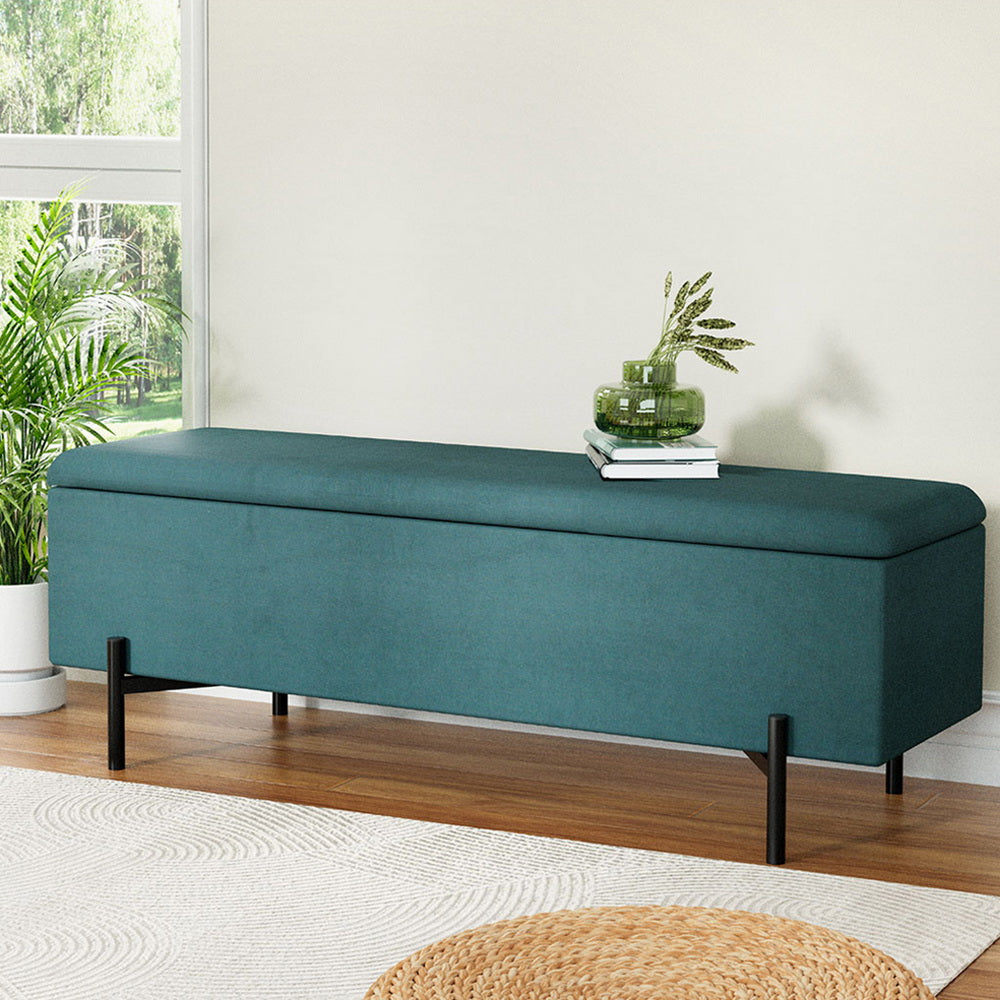 140cm Velvet Green Storage Ottoman with Metal Legs - Artiss