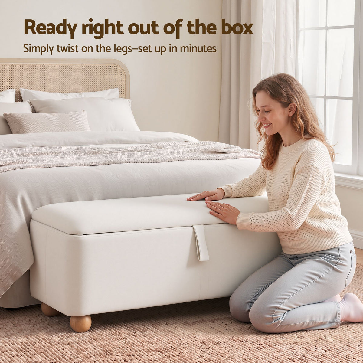 Artiss Velvet Storage Ottoman Bench Blanket Box 97cm Beige