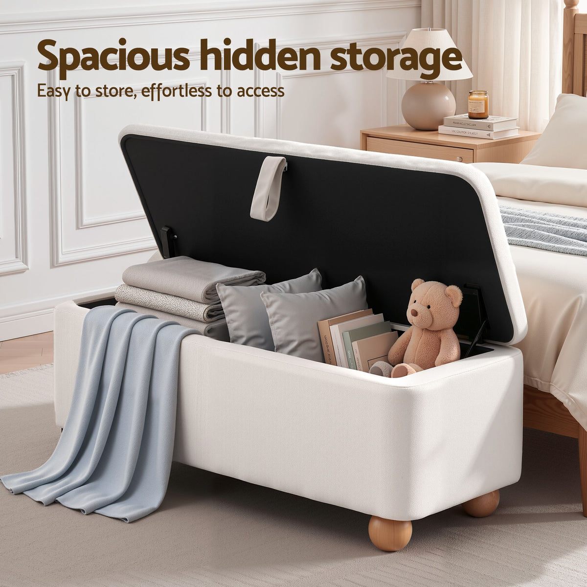 Artiss Velvet Storage Ottoman Bench Blanket Box 97cm Beige