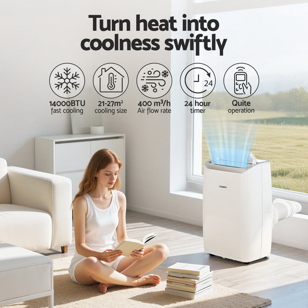 Devanti 14000BTU Portable Air Conditioner Dehumidifier Fan White