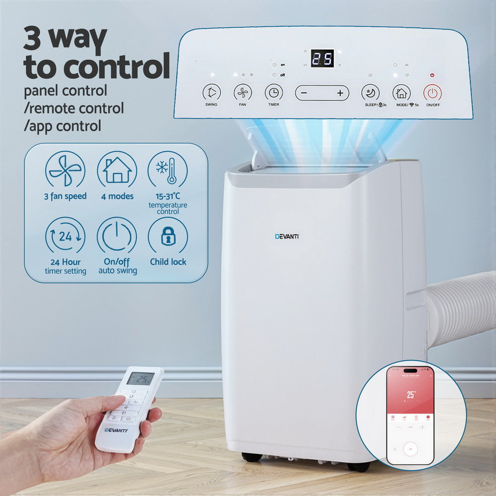 Devanti 14000BTU Portable Air Conditioner Dehumidifier Fan White