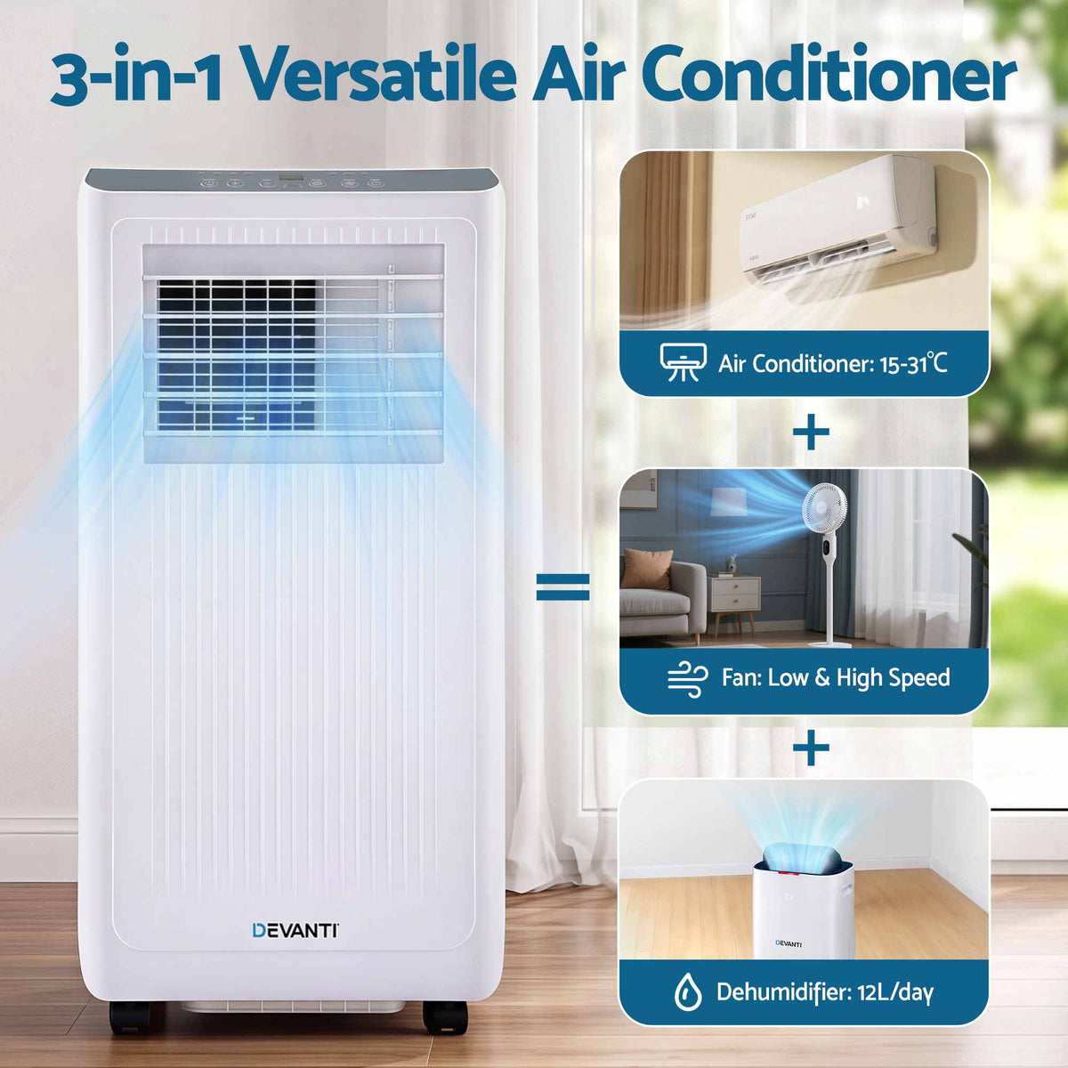Devanti Portable Air Conditioner 5000 BTU 3-in-1 with Remote Control