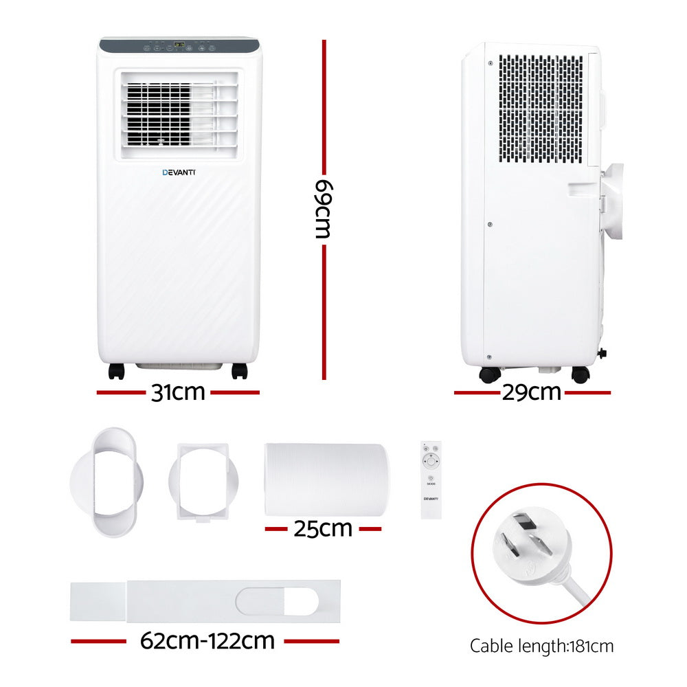 Devanti 7000BTU Portable Air Conditioner Dehumidifier Fan White