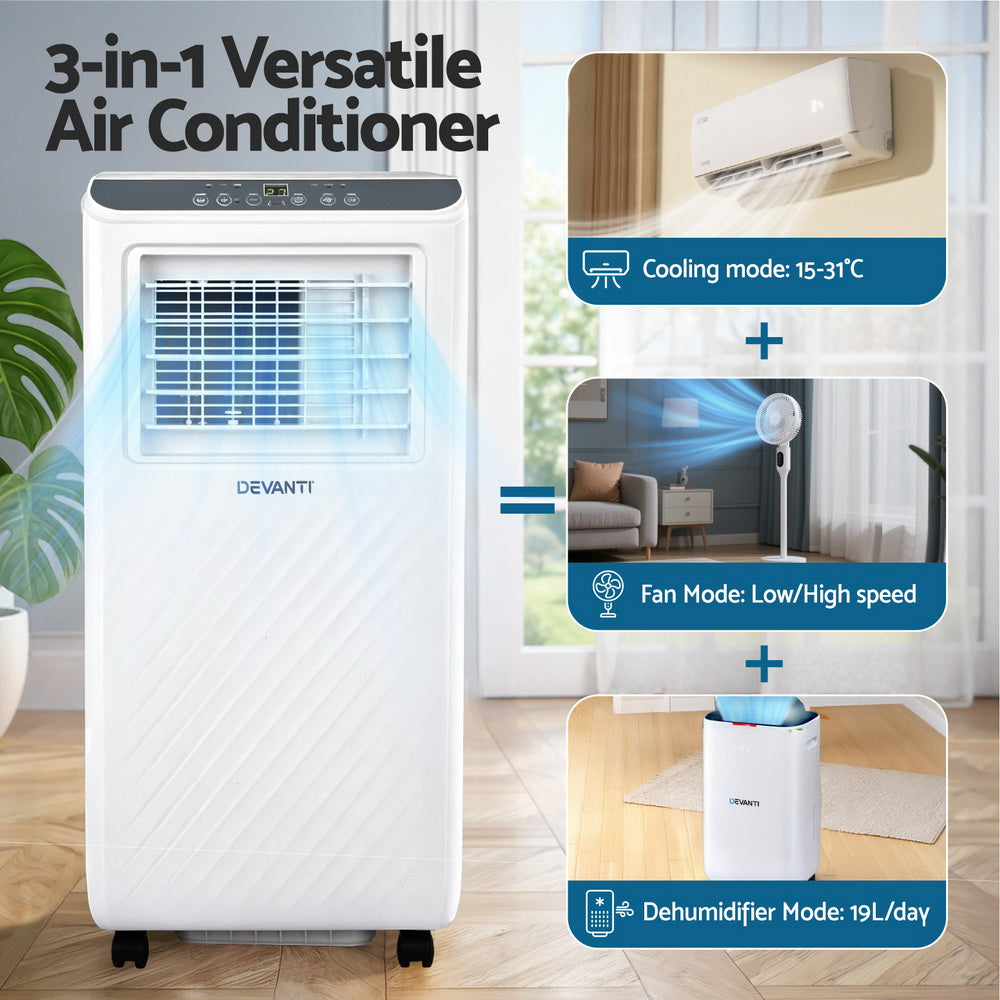 Devanti 7000BTU Portable Air Conditioner Dehumidifier Fan White