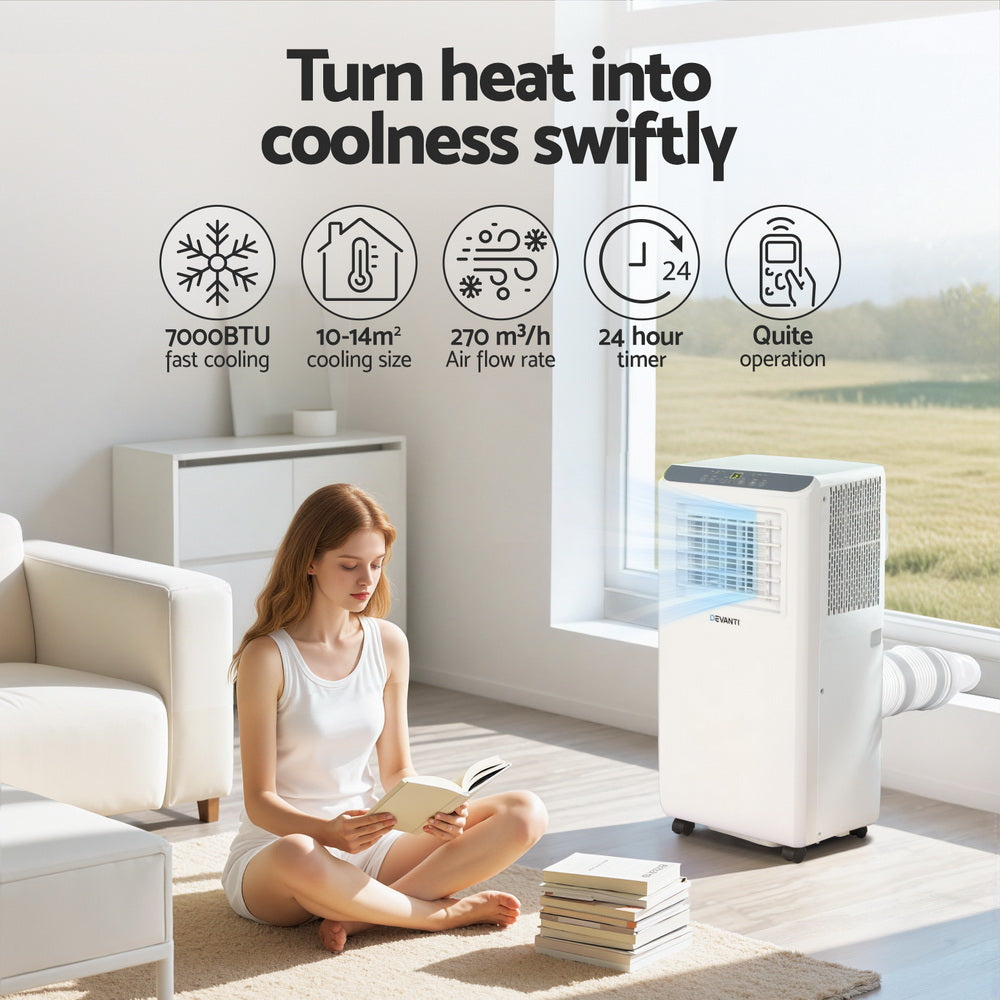 Devanti 7000BTU Portable Air Conditioner Dehumidifier Fan White