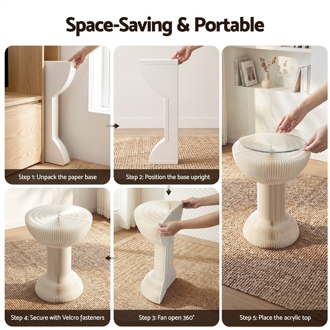 Artiss Paper End Table Honeycomb Coffee Table Foldable Round Bedside Side Table White 40x55cm