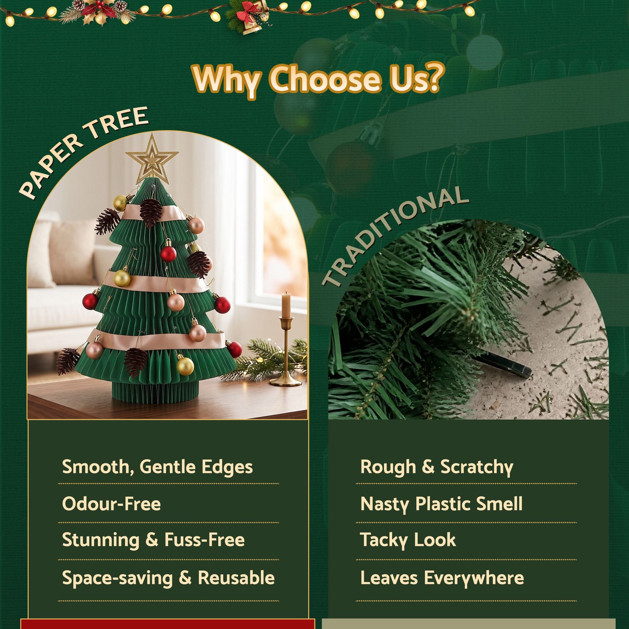 Jingle Jollys Paper Christmas Tree 47CM w/ Star Topper Xmas Decor Tabletop Green DIY Ornament Set