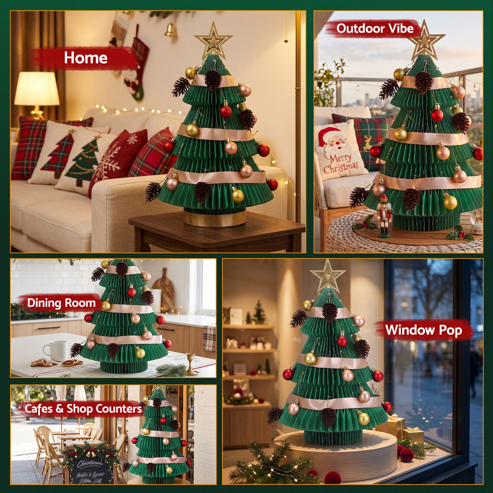 Jingle Jollys Paper Christmas Tree 47CM w/ Star Topper Xmas Decor Tabletop Green DIY Ornament Set