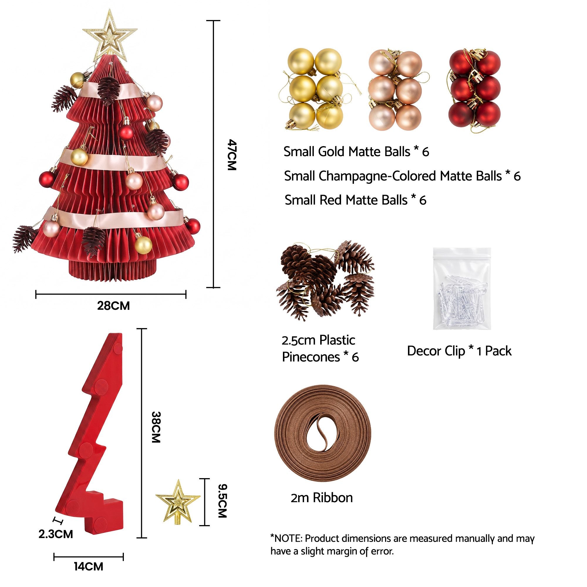 Jingle Jollys Paper Christmas Tree 47CM w/ Star Topper Xmas Decoration Tabletop Red DIY Ornament Set